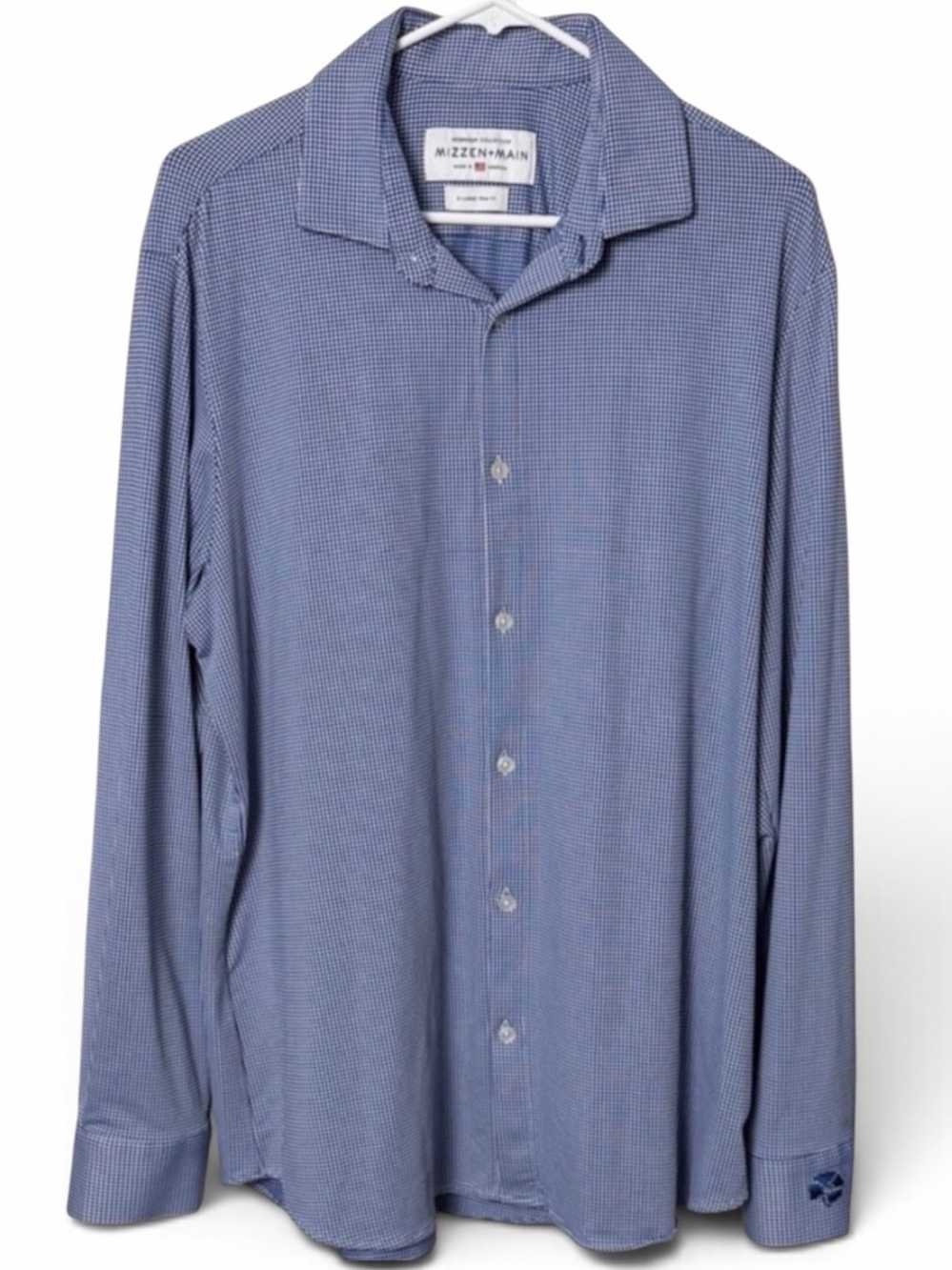 Mizzen+Main Blue and White Checkered Trim Fit Button Down Long Sleeve Size XL